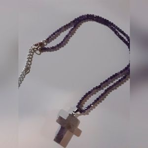 AMETHEST GEMSTONE FACETED CROSS NECKLACE